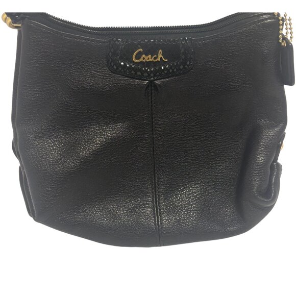 Coach Madison Black Pebbled Leather Small Crossbody Gold Hardware/Snakeskin Trim - Picture 1 of 9